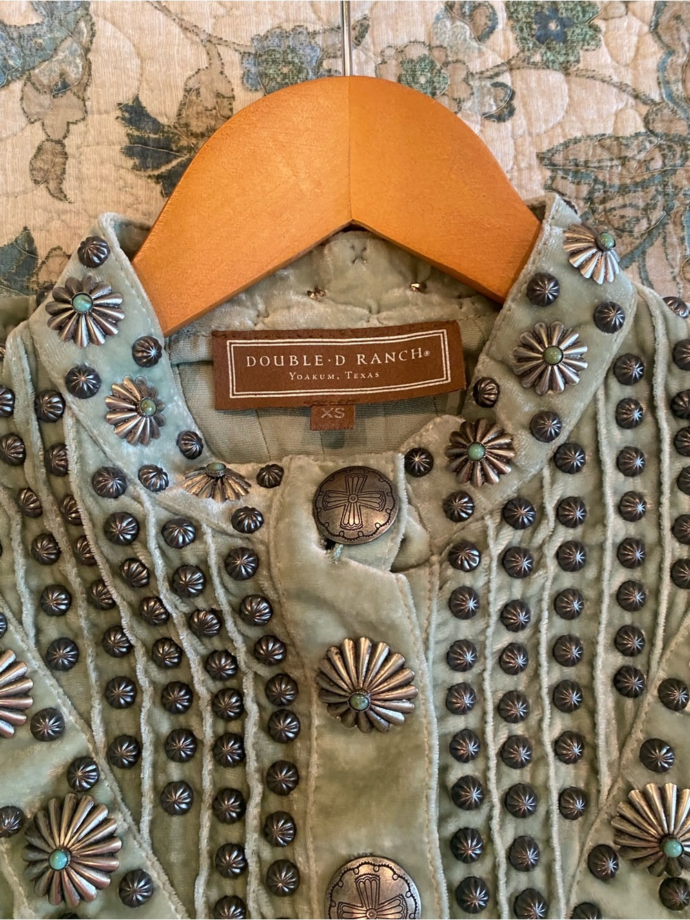 Double D Ranch Sage Velvet Embroidered Ruffle Mini Dress - Picture 3 of 6